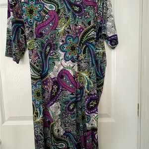 Nina Leonard Vibrant Paisley Dress